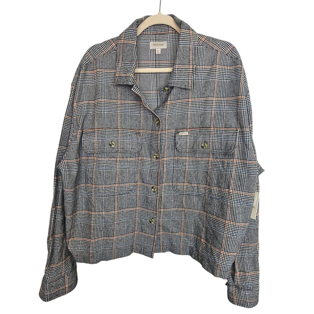 NEW Brixton Flannel Shirt Jacket Shacket Button Front Houndstooth Women XL